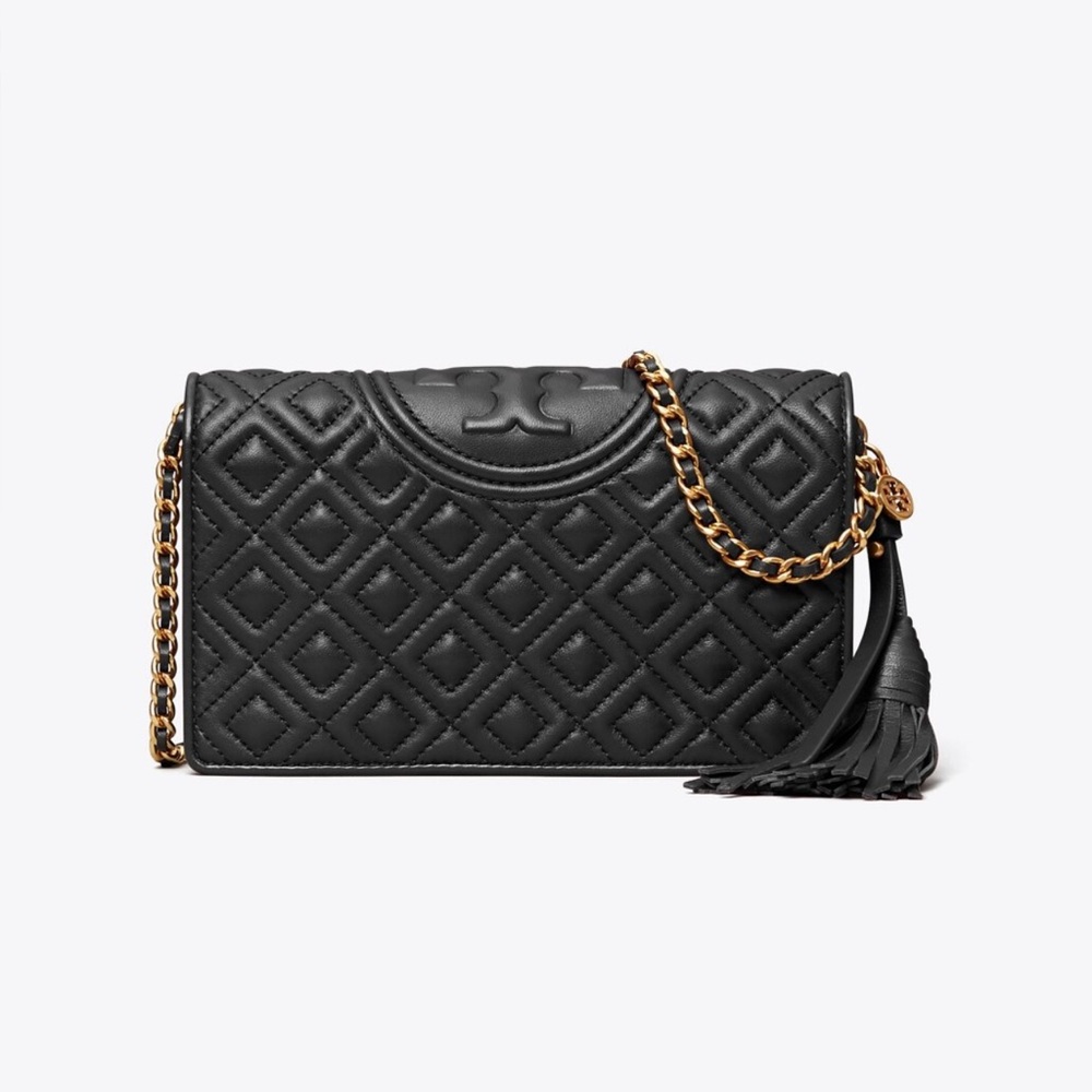 Tory Burch Fleming Wallet Black Quilted Chain Crossbody Bag - Picture 16 of 16